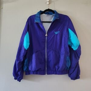 Vintage reebok windbreaker womens zipup large 90s colorblock Taiwan purple nylon